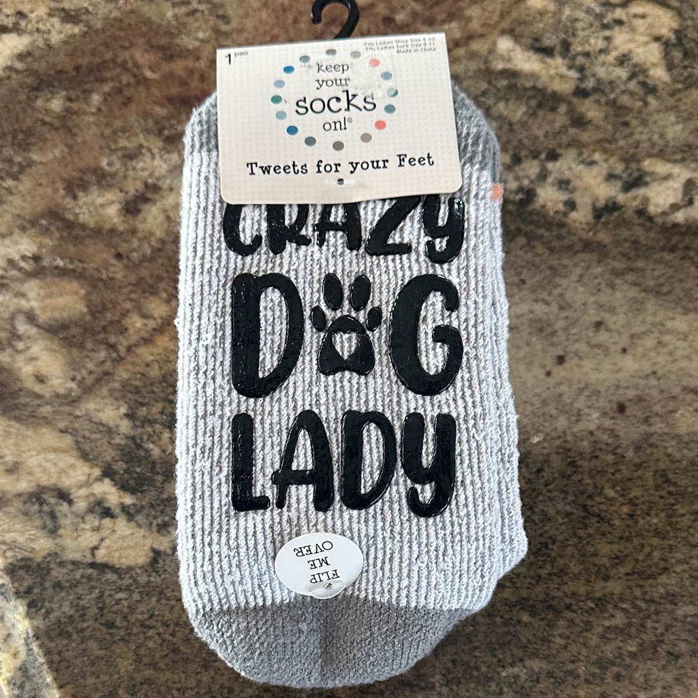 Keep your socks on! Crazy Dog Lady Gripper Socks NWT
